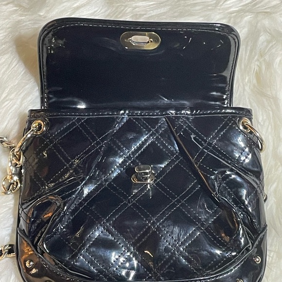 Loft Black Patent Leather Quilted Clasp Mini Bag with Heavy Chain Handle #H-29 - Picture 3 of 5